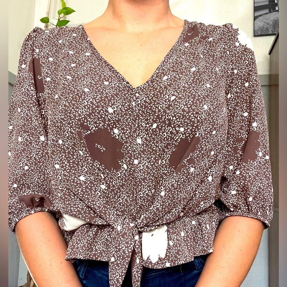 Taupe cheetah/ floral shirt